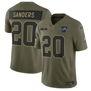 Men's Detroit Lions #20 Barry Sanders Olive 2025 Salute to Service Limited Football Stitched Jersey
