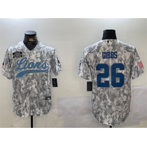 Men's Detroit Lions #26 Jahmyr Gibbs 2024 Arctic Camo Salute To Service Stitched Baseball Jersey