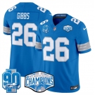 Men's Detroit Lions #26 Jahmyr Gibbs Blue 2024 NFC North Champions 90th Anniversary Patch F.U.S.E. Vapor Limited Stitched Jersey