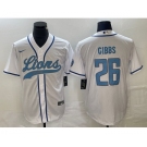 Men's Detroit Lions #26 Jahmyr Gibbs White Cool Base Stitched Baseball Jersey