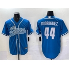 Men's Detroit Lions #44 Malcolm Rodriguez Blue Cool Base Stitched Baseball Jersey