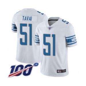 Men's Detroit Lions #51 Jahlani Tavai White Vapor Untouchable Limited Player 100th Season Football Jersey