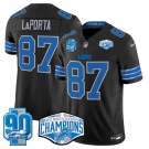 Men's Detroit Lions #87 Sam LaPorta Black 2024 NFC North Champions 90th Anniversary Patch F.U.S.E. Vapor Limited Stitched Jersey