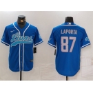 Men's Detroit Lions #87 Sam LaPorta Blue Cool Base Stitched Baseball Jersey