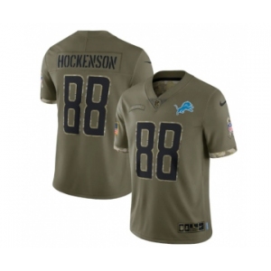 Men's Detroit Lions #88 T. J. Hockenson 2022 Olive Salute To Service Limited Stitched Jersey