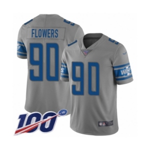 Men's Detroit Lions #90 Trey Flowers Limited Gray Inverted Legend 100th Season Football Jersey