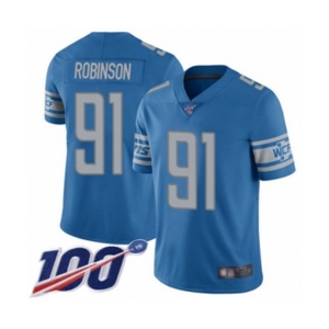 Men's Detroit Lions #91 A'Shawn Robinson Blue Team Color Vapor Untouchable Limited Player 100th Season Football Jersey
