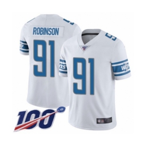 Men's Detroit Lions #91 A'Shawn Robinson White Vapor Untouchable Limited Player 100th Season Football Jersey