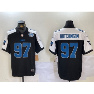 Men's Detroit Lions #97 Aidan Hutchinson Black White F.U.S.E. 2024 Michigan Patch Vapor Limited Stitched Jersey