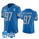 Men's Detroit Lions #97 Aidan Hutchinson Blue 2023 90th Anniversary North Division Champions Patch Limited Stitched Jersey