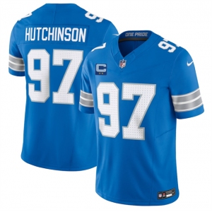 Men's Detroit Lions #97 Aidan Hutchinson Blue 2025 F.U.S.E. With 2-Star C Patch Vapor Limited Football Stitched Game Jersey