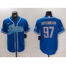 Men's Detroit Lions #97 Aidan Hutchinson Blue Cool Base Stitched Baseball Jersey