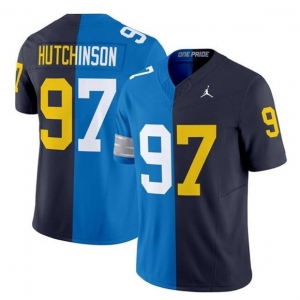 Men's Detroit Lions #97 Aidan Hutchinson Blue Navy Split F.U.S.E. Vapor Limited Football Stitched Jersey