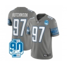 Men's Detroit Lions #97 Aidan Hutchinson Grey 2023 90th Anniversary Vapor Untouchable Limited Stitched Jersey