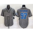 Men's Detroit Lions #97 Aidan Hutchinson Grey Gridiron With Patch Cool Base Stitched Baseball Jersey