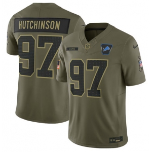 Men's Detroit Lions #97 Aidan Hutchinson Olive 2025 Salute to Service Limited Football Stitched Jersey