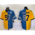 Men's Detroit Lions #97 Aidan Hutchinson Yellow Blue Split Vapor Limited Stitched Jersey