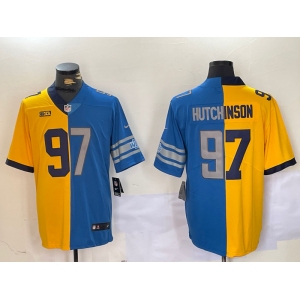 Men's Detroit Lions #97 Aidan Hutchinson Yellow Blue Split Vapor Limited Stitched Jerseys