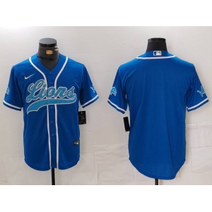 Men's Detroit Lions Blank Blue Cool Base Stitched Baseball Jersey