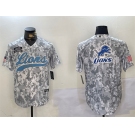 Men's Detroit Lions Team Big Logo 2024 Arctic Camo Salute To Service Stitched Baseball Jersey