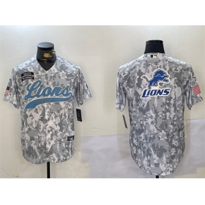 Men's Detroit Lions Team Big Logo 2024 Arctic Camo Salute To Service Stitched Baseball Jersey