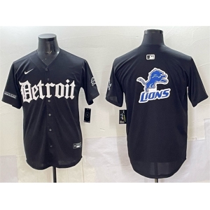 Men's Detroit Lions Team Big Logo Black 'Motor Gothic Edition' Vapor Premier Limited Stitched Baseball Jersey