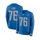 Men's Nike Detroit Lions #76 T.J. Lang Limited Blue Therma Long Sleeve NFL Jersey