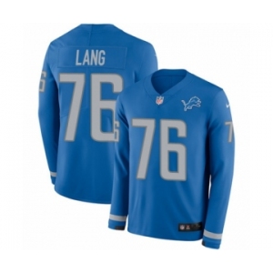 Men's Nike Detroit Lions #76 T.J. Lang Limited Blue Therma Long Sleeve NFL Jersey