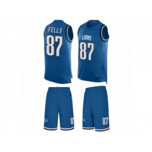 Men's Nike Detroit Lions #87 Darren Fells Limited Light Blue Tank Top Suit NFL Jersey