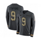 Men's Nike Detroit Lions #9 Matthew Stafford Limited Black Salute to Service Therma Long Sleeve NFL Jersey