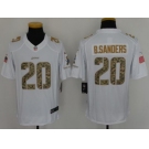 Nike Detroit Lions #20 Barry Sanders White Men's Stitched NFL Limited Salute to Service Jersey