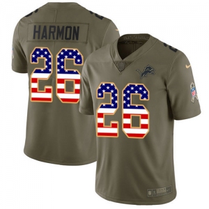 Nike Lions #26 Duron Harmon Olive USA Flag Men's Stitched NFL Limited 2017 Salute To Service Jersey