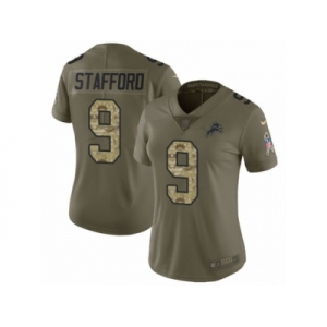 Women Nike Detroit Lions #9 Matthew Stafford Limited Olive Camo Salute to Service NFL Jersey