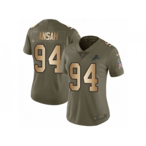 Women Nike Detroit Lions #94 Ziggy Ansah Limited Olive Gold Salute to Service NFL Jersey