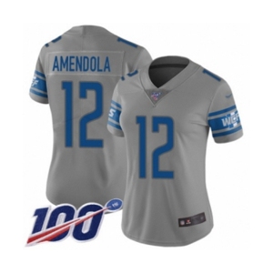 Women's Detroit Lions #12 Danny Amendola Limited Gray Inverted Legend 100th Season Football Jersey