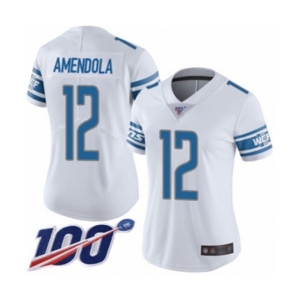 Women's Detroit Lions #12 Danny Amendola White Vapor Untouchable Limited Player 100th Season Football Jersey