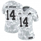 Women's Detroit Lions #14 Amon-Ra St. Brown 2024 F.U.S.E Arctic Camo Salute To Service Limited Stitched Jersey