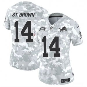 Women's Detroit Lions #14 Amon-Ra St. Brown 2024 F.U.S.E Arctic Camo Salute To Service Limited Stitched Jersey