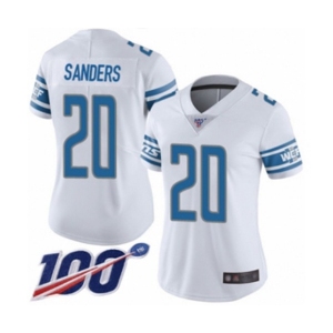 Women's Detroit Lions #20 Barry Sanders White Vapor Untouchable Limited Player 100th Season Football Jersey
