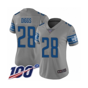Women's Detroit Lions #28 Quandre Diggs Limited Gray Inverted Legend 100th Season Football Jersey