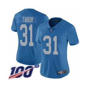 Women's Detroit Lions #31 Teez Tabor Blue Alternate Vapor Untouchable Limited Player 100th Season Football Jersey