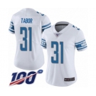 Women's Detroit Lions #31 Teez Tabor White Vapor Untouchable Limited Player 100th Season Football Jersey