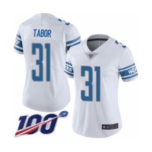 Women's Detroit Lions #31 Teez Tabor White Vapor Untouchable Limited Player 100th Season Football Jersey