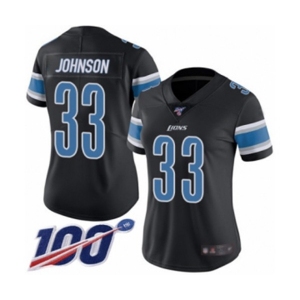 Women's Detroit Lions #33 Kerryon Johnson Limited Black Rush Vapor Untouchable 100th Season Football Jersey