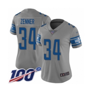 Women's Detroit Lions #34 Zach Zenner Limited Gray Inverted Legend 100th Season Football Jersey