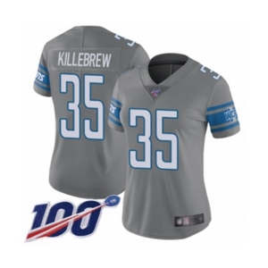 Women's Detroit Lions #35 Miles Killebrew Limited Steel Rush Vapor Untouchable 100th Season Football Jersey