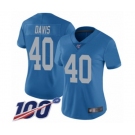 Women's Detroit Lions #40 Jarrad Davis Blue Alternate Vapor Untouchable Limited Player 100th Season Football Jersey