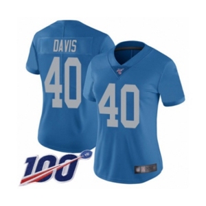 Women's Detroit Lions #40 Jarrad Davis Blue Alternate Vapor Untouchable Limited Player 100th Season Football Jersey