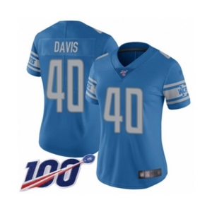 Women's Detroit Lions #40 Jarrad Davis Blue Team Color Vapor Untouchable Limited Player 100th Season Football Jersey