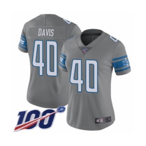 Women's Detroit Lions #40 Jarrad Davis Limited Steel Rush Vapor Untouchable 100th Season Football Jersey